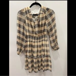 Promesa Beige and Black Plaid Long Sleeve Dress